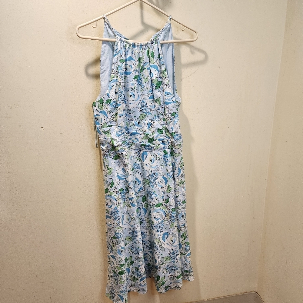 LOFT Women's Floral.Light Blue Cotton Midi Dress Size 12